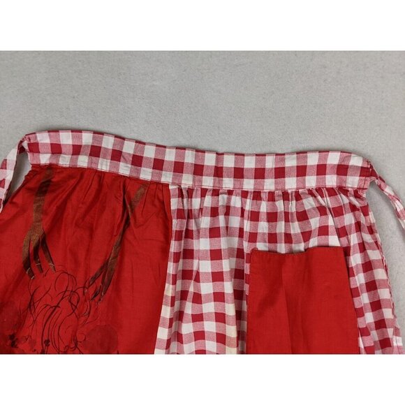 VINTAGE WOMEN'S RED PLAID HALF APRON - FRUIT BOWL - POCKETS - Picture 9 of 16